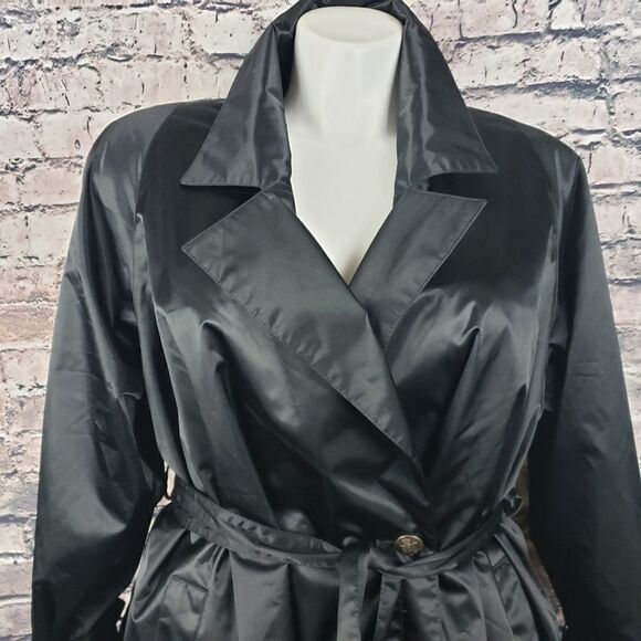 Gallery Black Rain Slicker/Trench Coat Size Medium - Picture 1 of 7